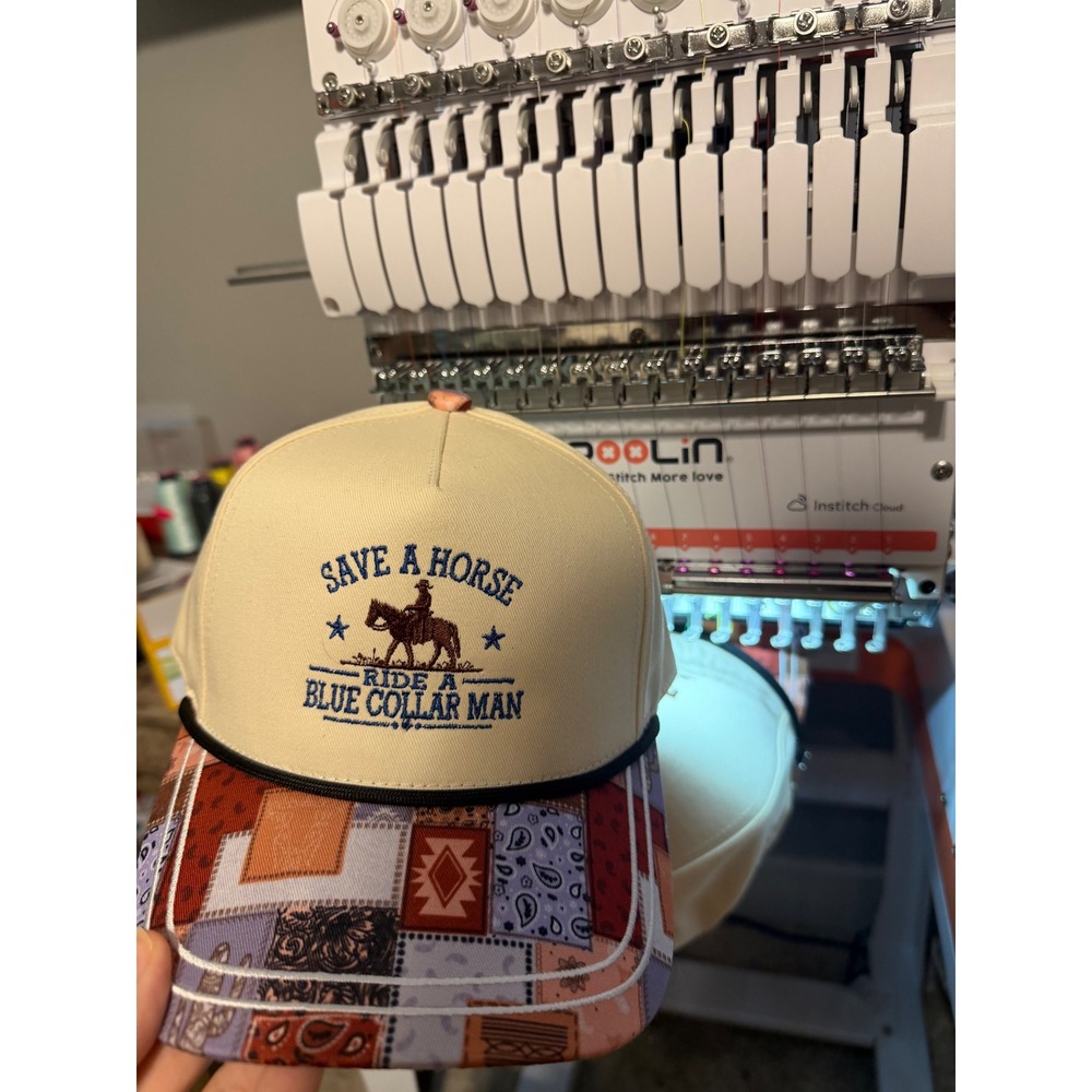 Save A Horse Ride A Blue Collar Man Trucker Hat Red Paisley Bandana Snapback Cap